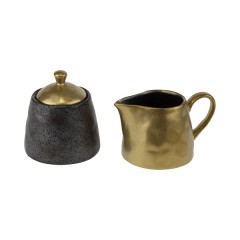 CREAMER SUGAR BLACK GOLD PORCELAIN SET 